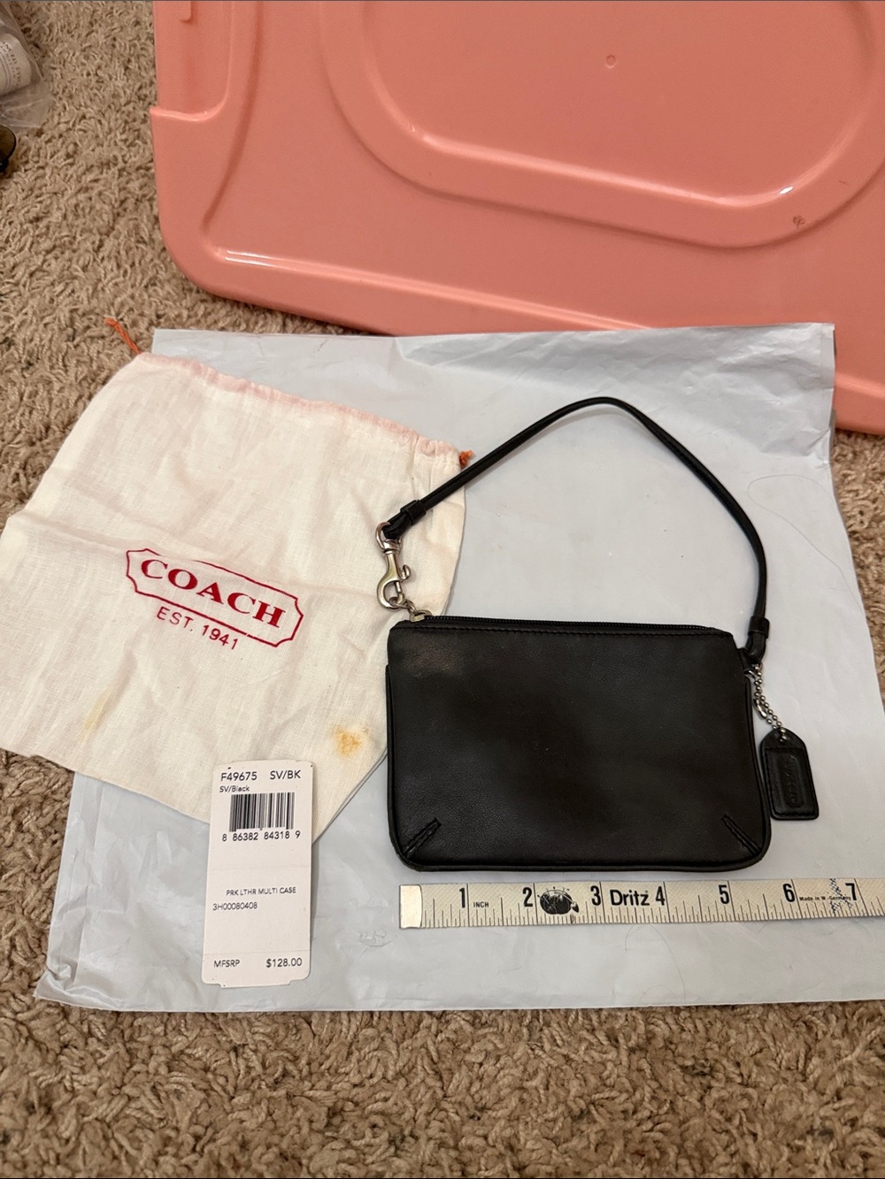 Vintage Coach Black Leather Wristlet with Detachable Strap